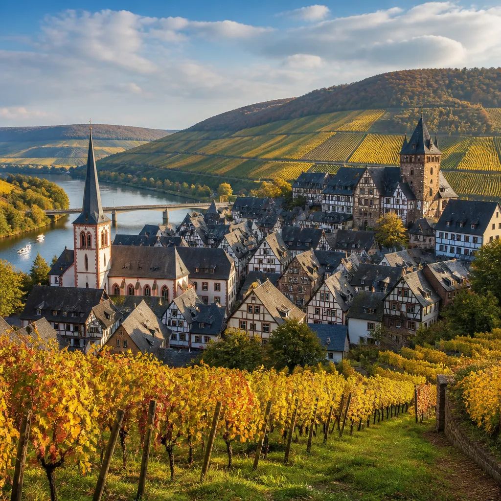 Blick auf die Altstadt von Neustadt an der Weinstraße umgeben von Weinbergen